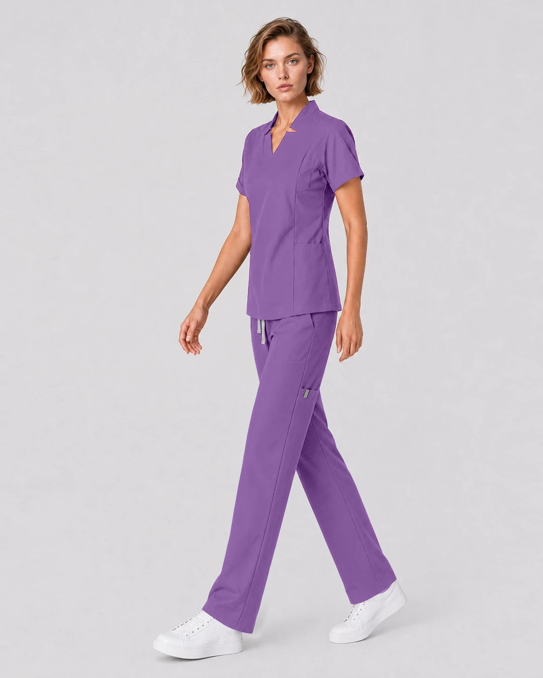 Light Purple Eipnare Women's Split V-Neck Tapered Scrub Set - Stretch Medical Scrubs for Women