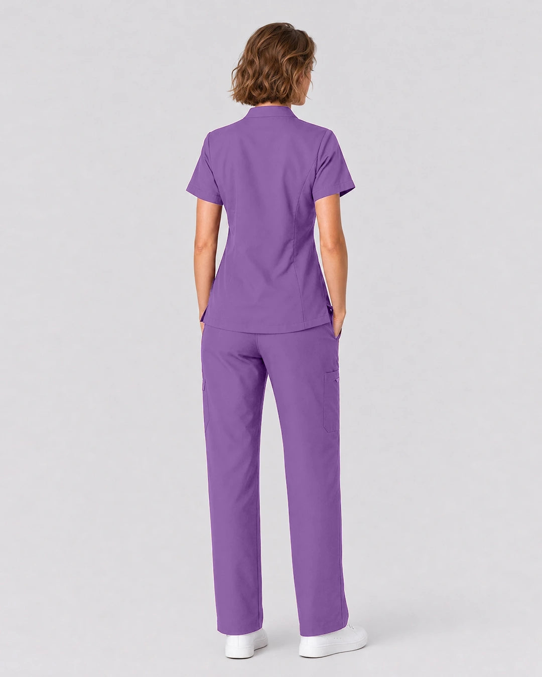 Light Purple Eipnare Women's Split V-Neck Tapered Scrub Set - Stretch Medical Scrubs for Women