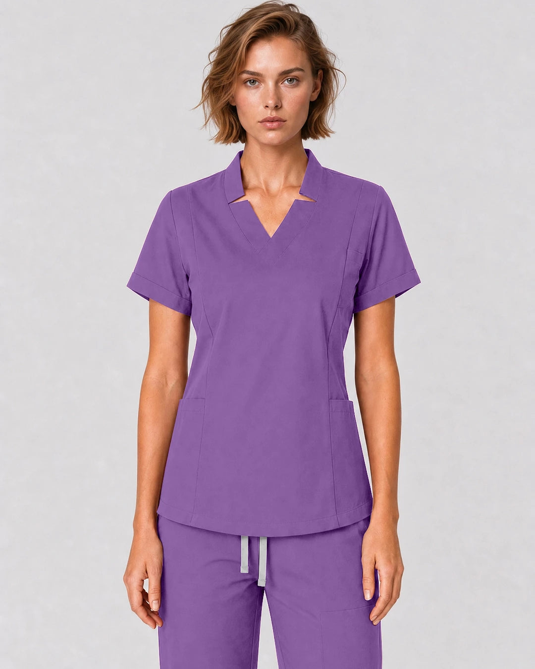 Light Purple Eipnare Women's Split V-Neck Tapered Scrub Set - Stretch Medical Scrubs for Women