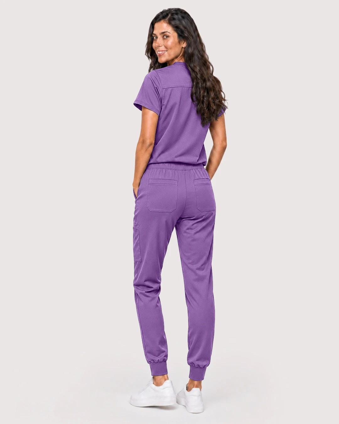 Light Purple Eipnare Women's Knit V-Neck Jogger Scrub Set - Stretch Medical Scrubs for Women