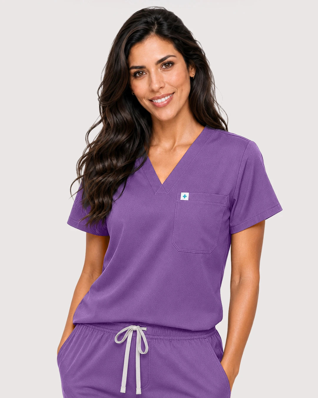 Light Purple Eipnare Women's Knit V-Neck Jogger Scrub Set - Stretch Medical Scrubs for Women