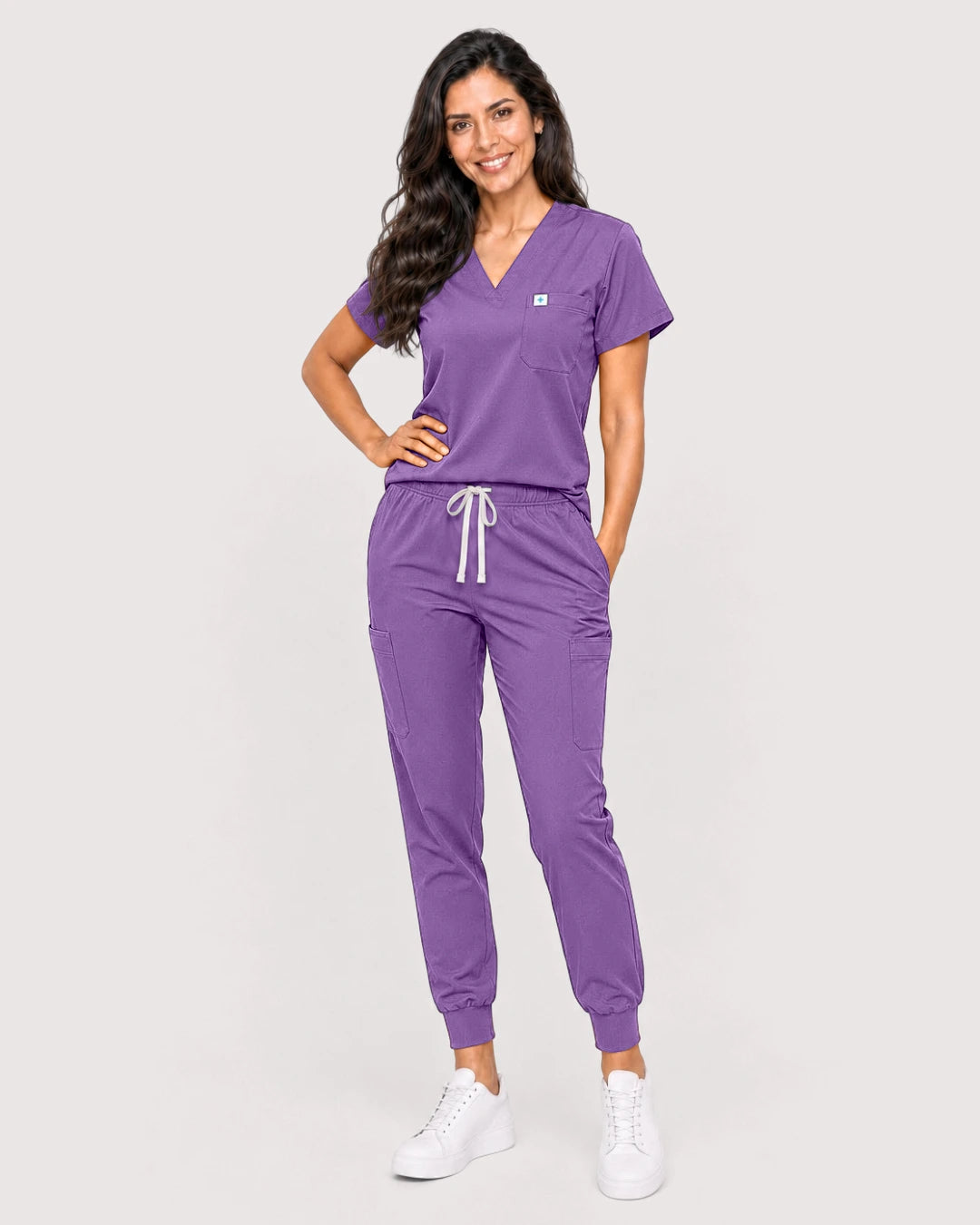 Light Purple Eipnare Women's Knit V-Neck Jogger Scrub Set - Stretch Medical Scrubs for Women