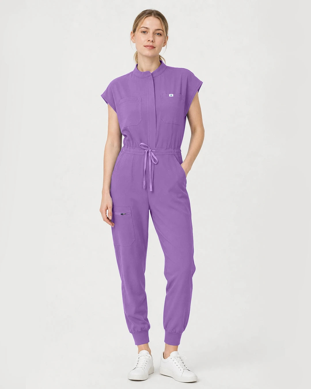 Light Purple Eipnare Women's Zip-Front Sleeveless Scrub Jumpsuit - Stretch Medical Scrubs for Women