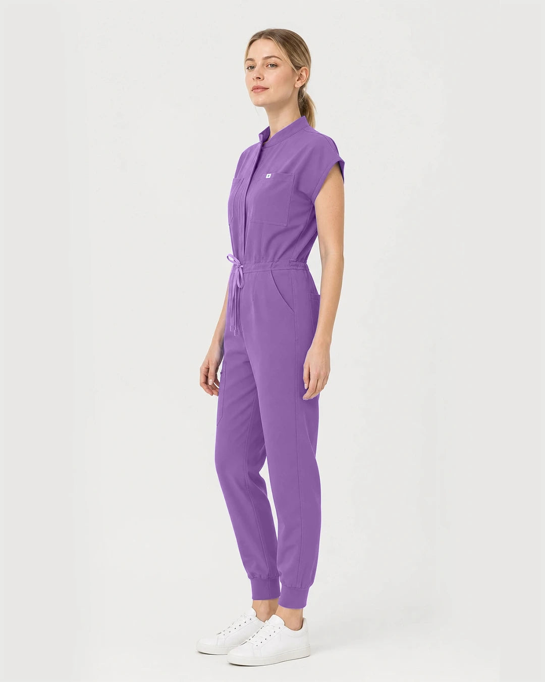 Light Purple Eipnare Women's Zip-Front Sleeveless Scrub Jumpsuit - Stretch Medical Scrubs for Women