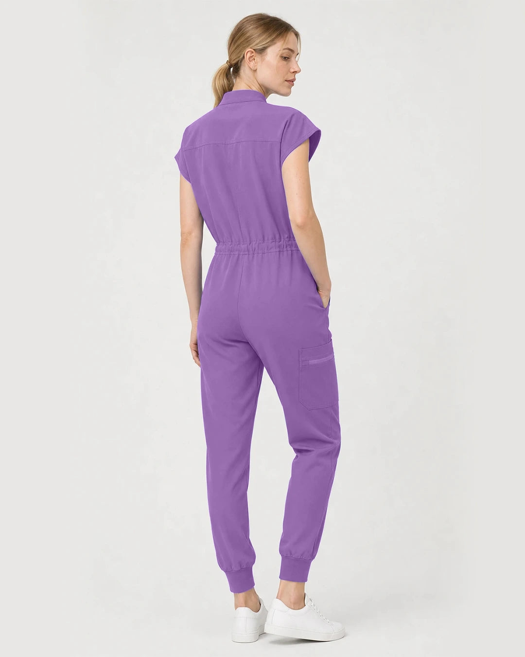 Light Purple Eipnare Women's Zip-Front Sleeveless Scrub Jumpsuit - Stretch Medical Scrubs for Women