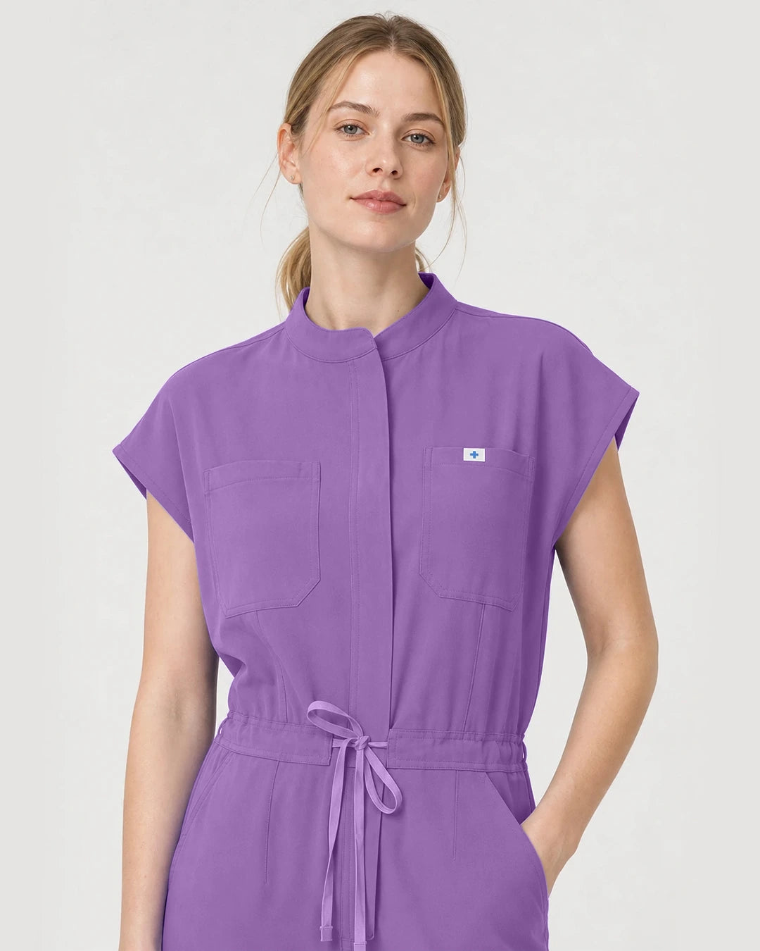 Light Purple Eipnare Women's Zip-Front Sleeveless Scrub Jumpsuit - Stretch Medical Scrubs for Women