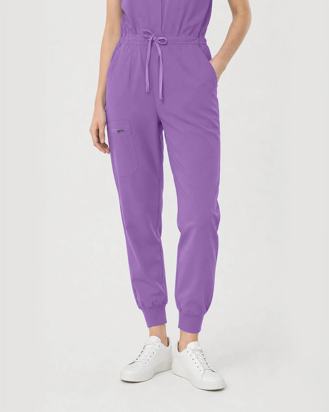Light Purple Eipnare Women's Zip-Front Sleeveless Scrub Jumpsuit - Stretch Medical Scrubs for Women