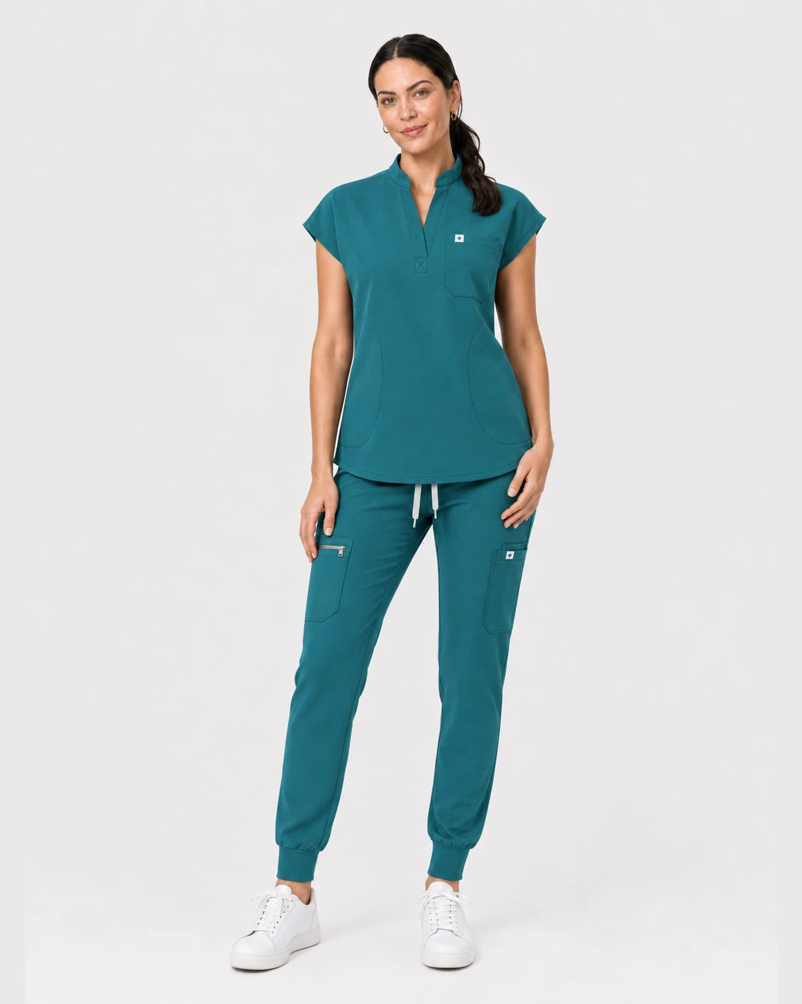 Mint Green Eipnare Women's 8-Pocket V-Neck Jogger Scrub Set - Stretch Medical Scrubs for Women