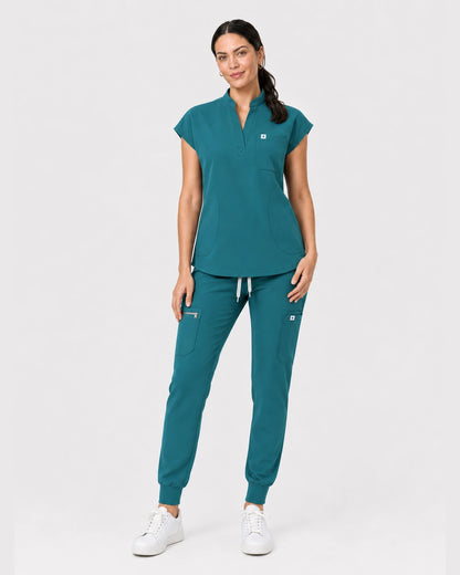 Mint Green Eipnare Women's 8-Pocket V-Neck Jogger Scrub Set - Stretch Medical Scrubs for Women