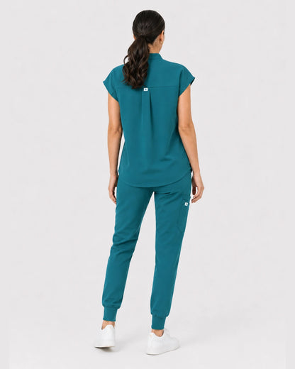 Mint Green Eipnare Women's 8-Pocket V-Neck Jogger Scrub Set - Stretch Medical Scrubs for Women
