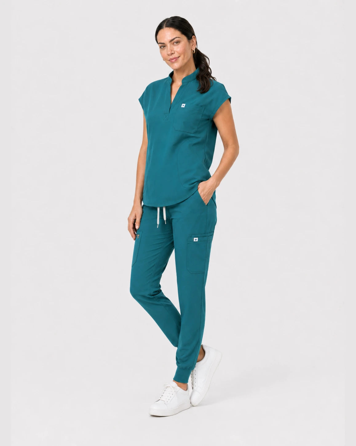 Mint Green Eipnare Women's 8-Pocket V-Neck Jogger Scrub Set - Stretch Medical Scrubs for Women