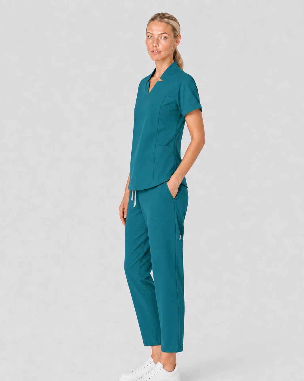 Mint Green Eipnare Women's V-Neck Split 9-Pocket Slim Fit Scrub Set - Stretch Medical Scrubs for Women