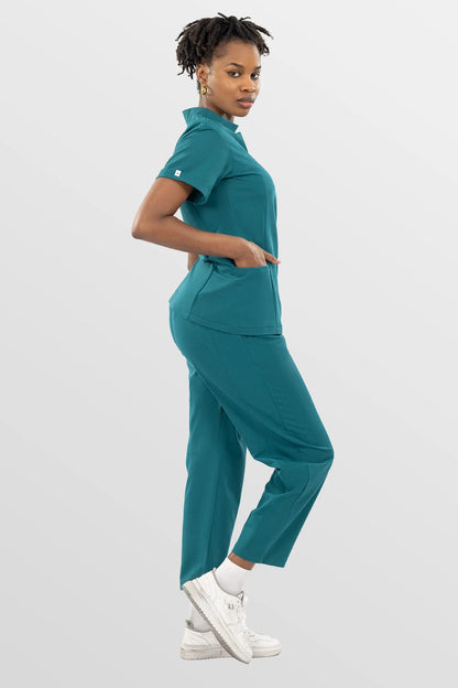 Mint Green Eipnare Women's V-Neck Split 9-Pocket Slim Fit Scrub Set - Stretch Medical Scrubs for Women