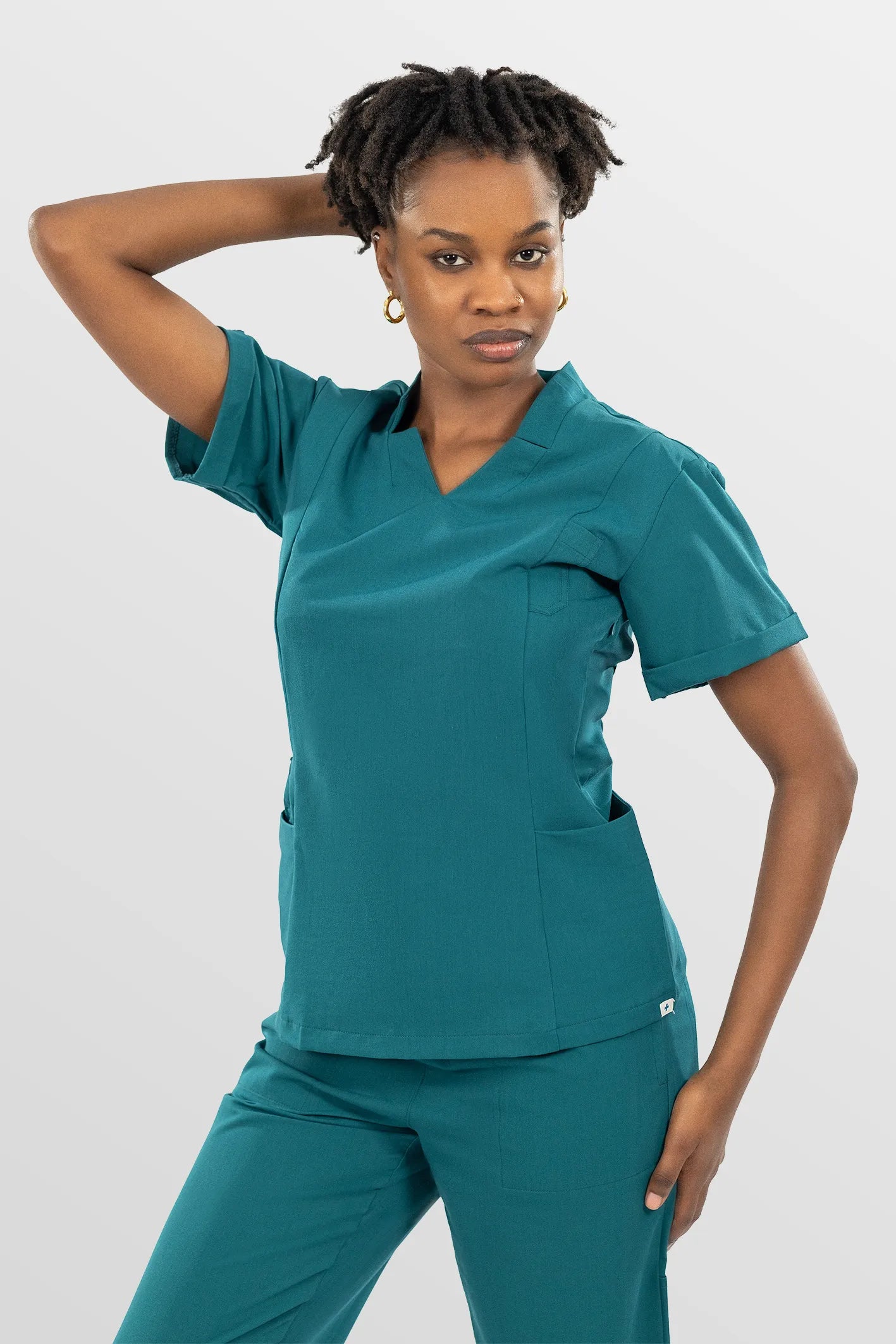 Mint Green Eipnare Women's V-Neck Split 9-Pocket Slim Fit Scrub Set - Stretch Medical Scrubs for Women
