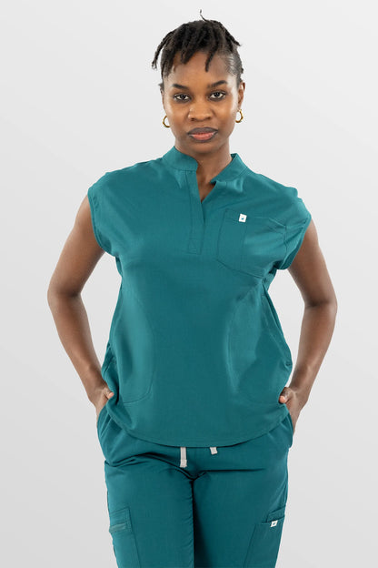 Mint Green Eipnare Women's Henley Collar Sleeveless Jogger Scrub Set - Stretch Medical Scrubs for Women