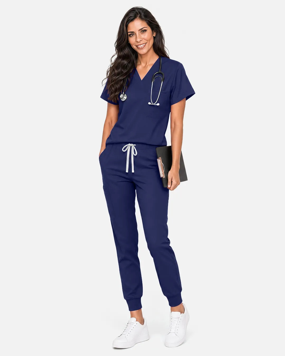 Navy Blue Eipnare Women's Classic V-Neck Scrub Top - Stretch Medical Scrubs for Women