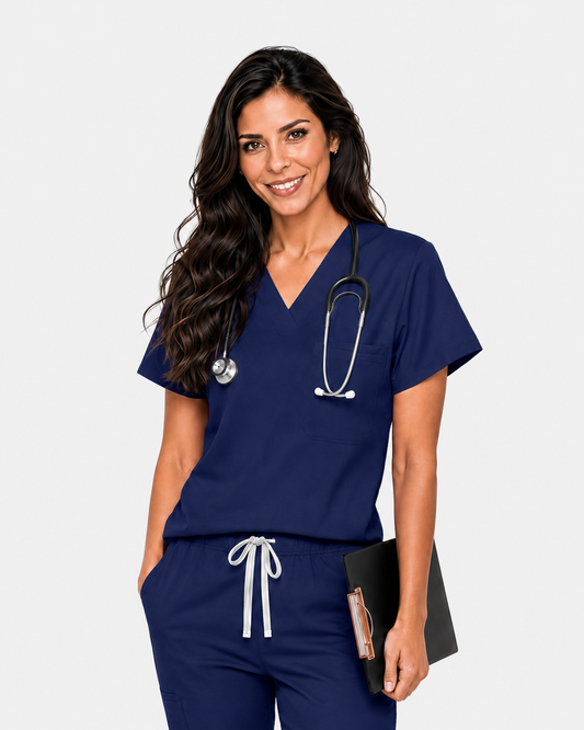Navy Blue Eipnare Women's Classic V-Neck Scrub Top - Stretch Medical Scrubs for Women