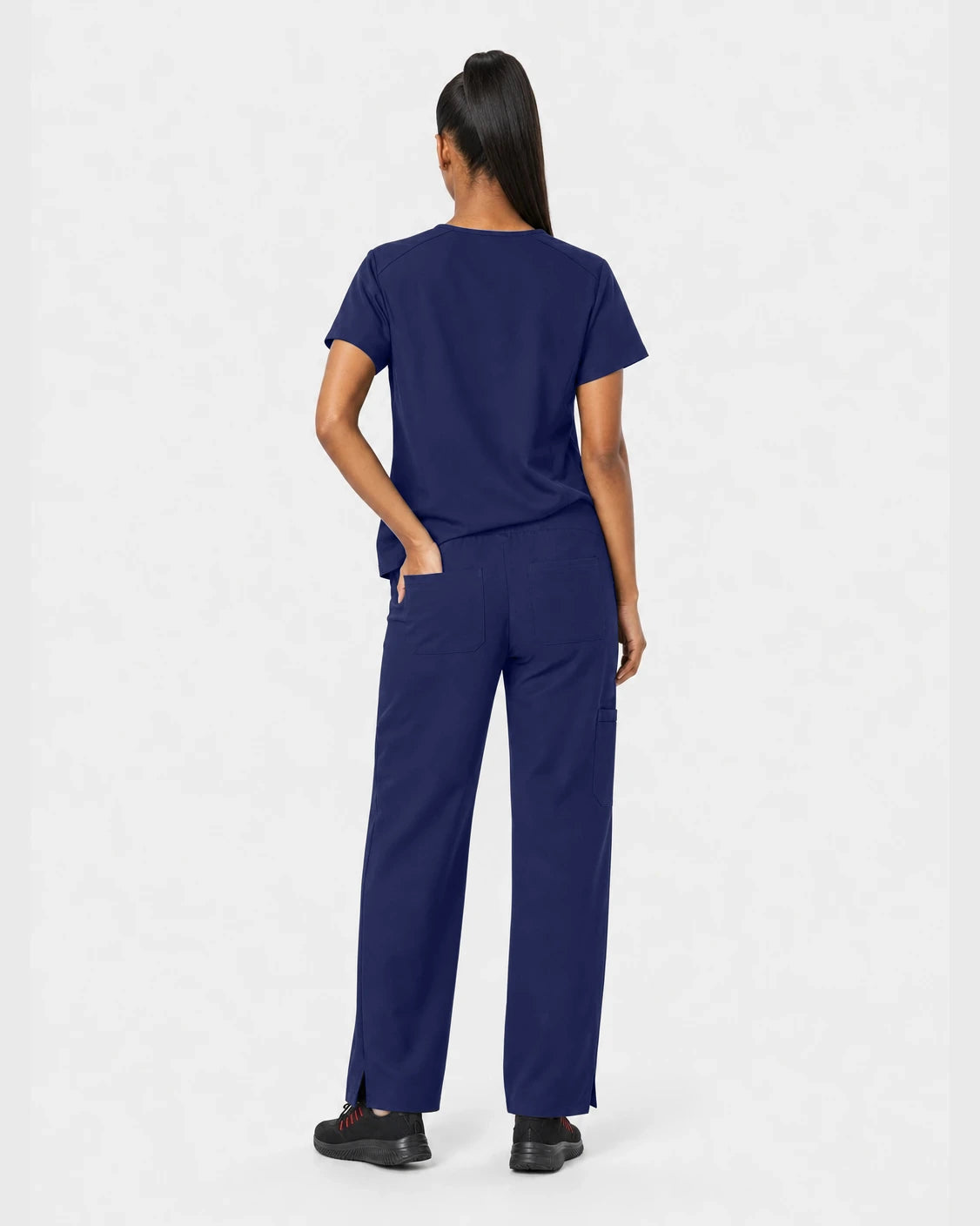 Navy Blue Eipnare Women's 15-Pocket V-Neck Jogger Scrub Set - Stretch Medical Scrubs for Women