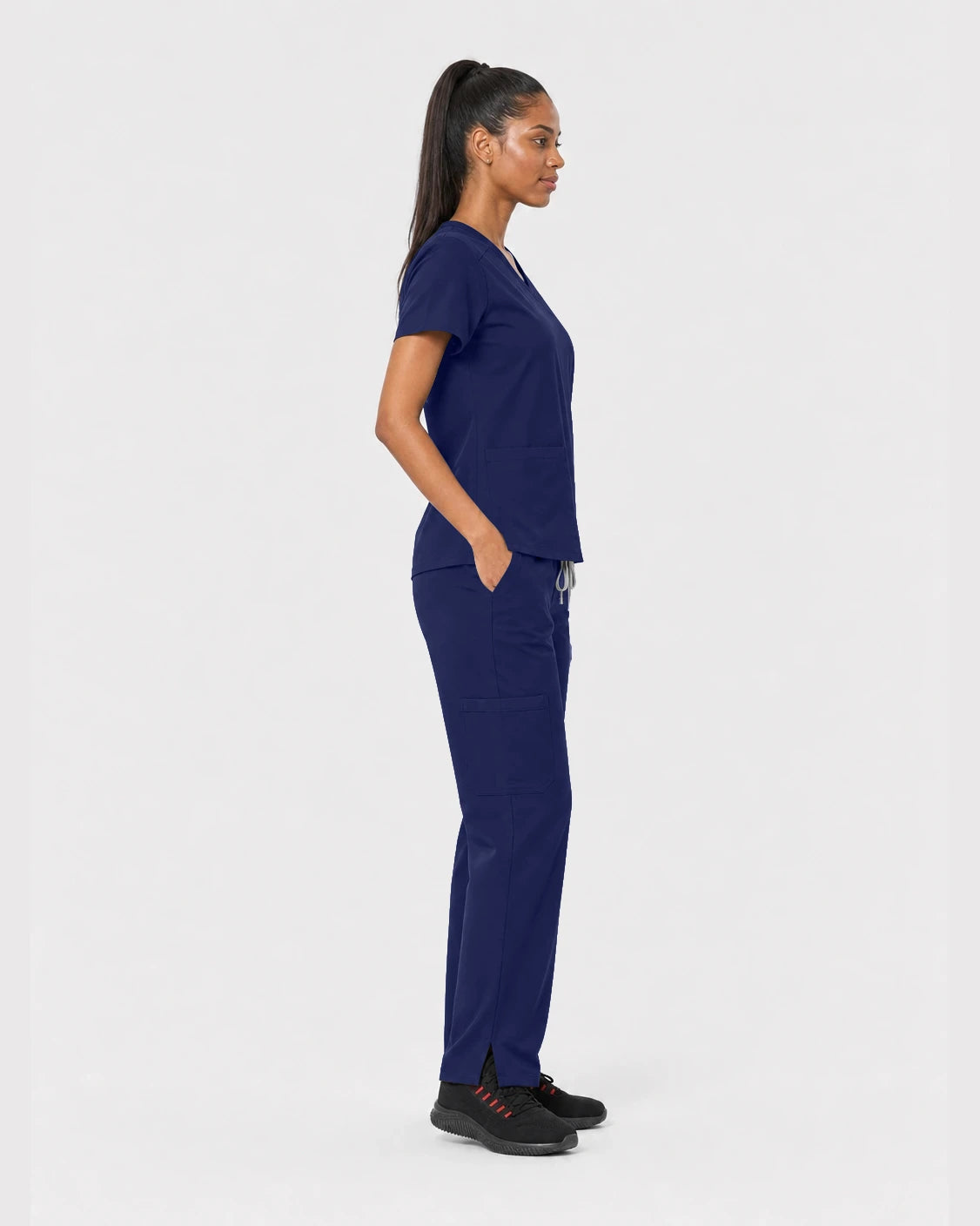 Navy Blue Eipnare Women's 15-Pocket V-Neck Jogger Scrub Set - Stretch Medical Scrubs for Women