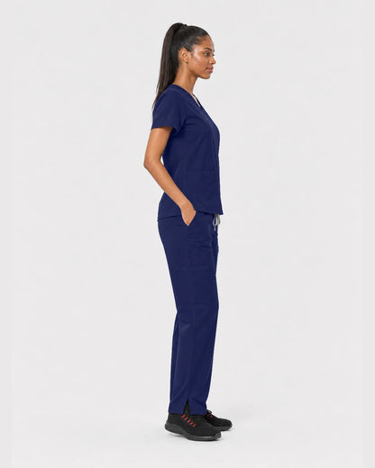 Navy Blue Eipnare Women's 15-Pocket V-Neck Jogger Scrub Set - Stretch Medical Scrubs for Women