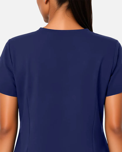 Navy Blue Eipnare Women's Woven V-Neck Scrub Top - Stretch Medical Scrubs for Women