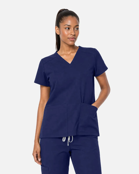 Eipnare Women's Woven V-Neck Uniform Top - Navy Blue