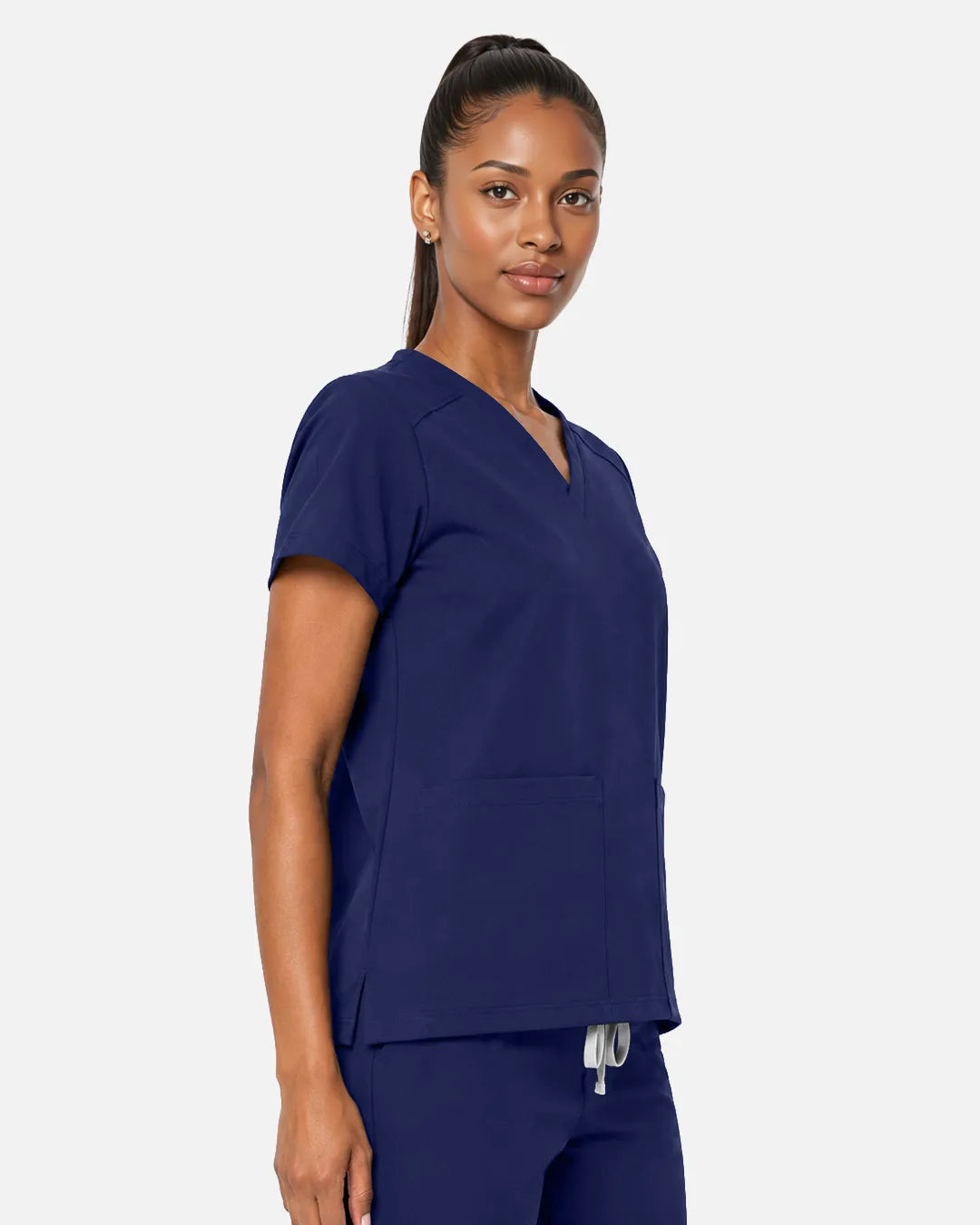 Navy Blue Eipnare Women's Woven V-Neck Scrub Top - Stretch Medical Scrubs for Women