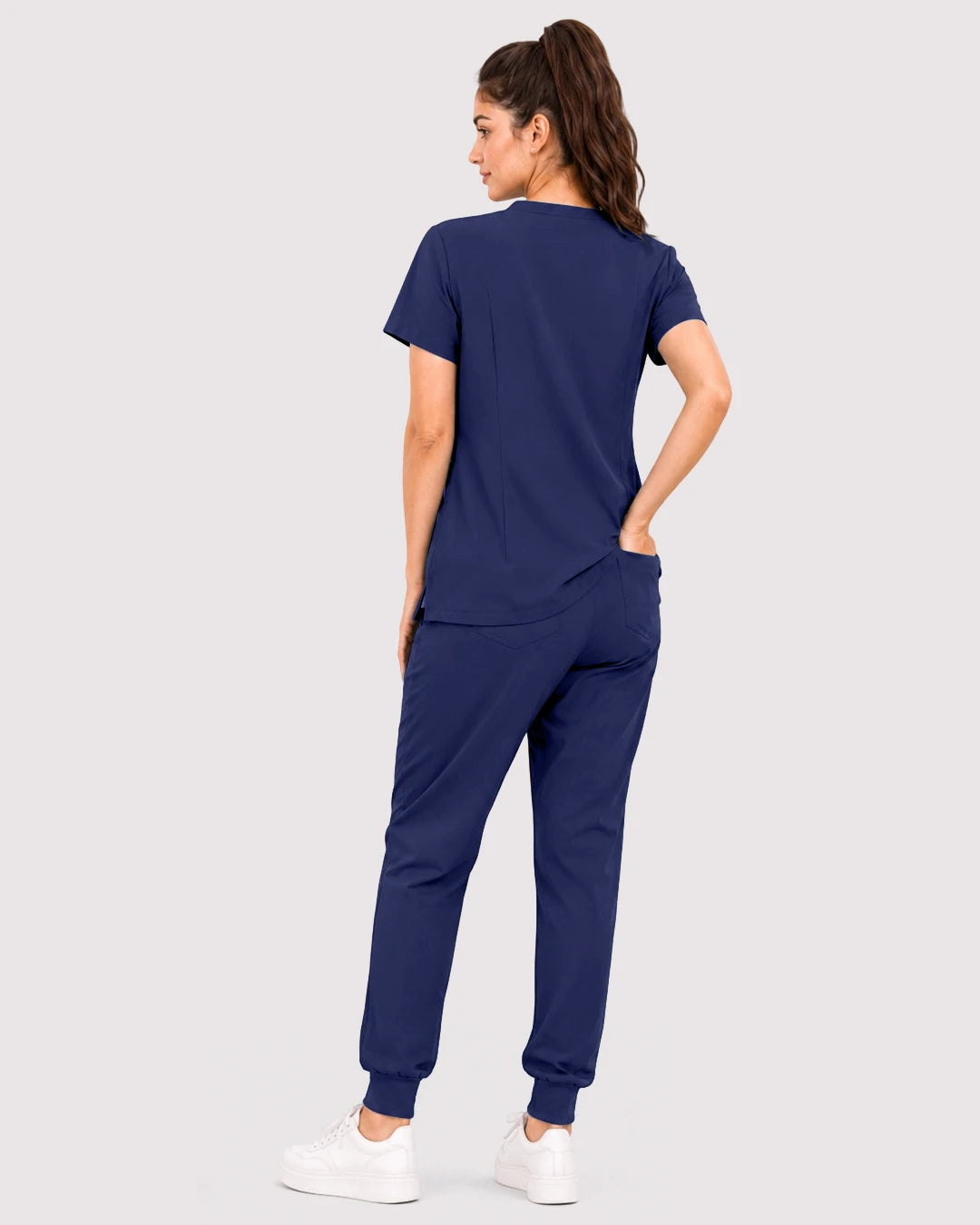 Navy Blue Eipnare Women's 3-Pocket V-Neck Jogger Scrub Set - Stretch Medical Scrubs for Women