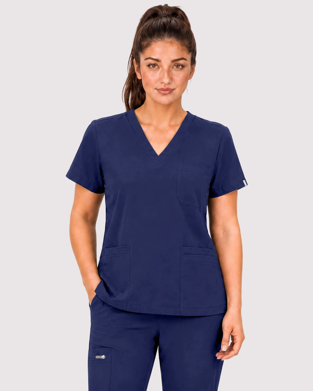 Navy Blue Eipnare Women's 3-Pocket V-Neck Jogger Scrub Set - Stretch Medical Scrubs for Women