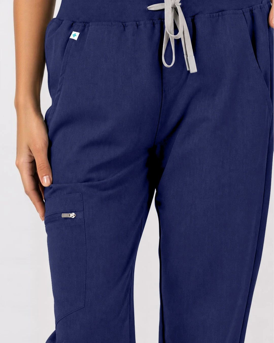 Navy Blue Eipnare Women's 3-Pocket V-Neck Jogger Scrub Set - Stretch Medical Scrubs for Women