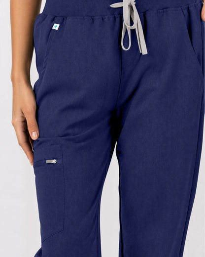 Navy Blue Eipnare Women's 3-Pocket V-Neck Jogger Scrub Set - Stretch Medical Scrubs for Women
