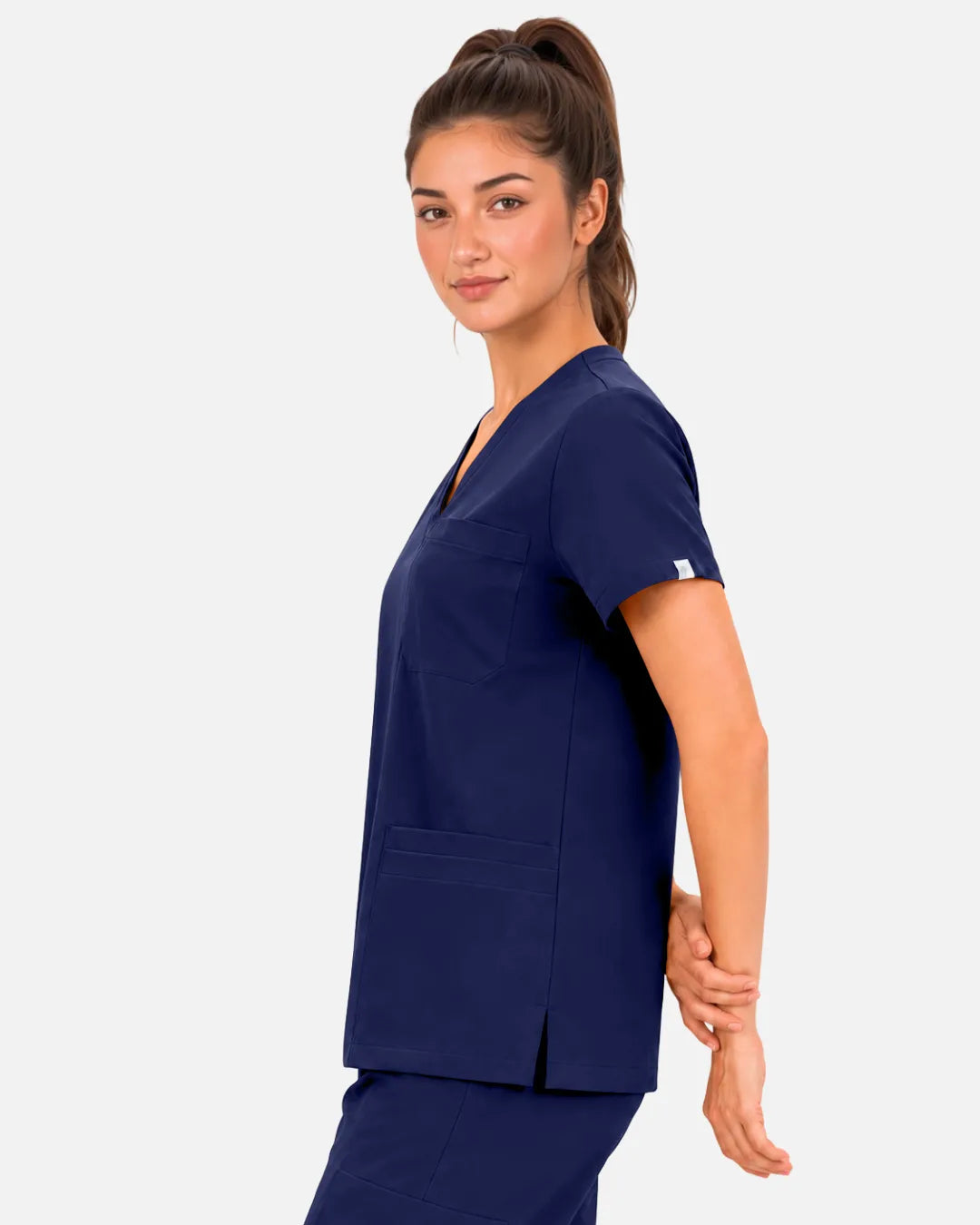 Navy Blue Eipnare Women's 3-Pocket V-Neck Scrub Top - Stretch Medical Scrubs for Women