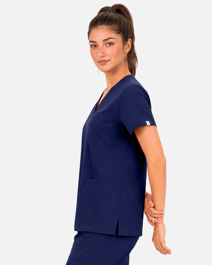 Navy Blue Eipnare Women's 3-Pocket V-Neck Scrub Top - Stretch Medical Scrubs for Women