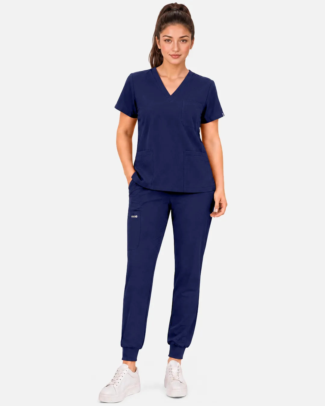Navy Blue Eipnare Women's 3-Pocket V-Neck Scrub Top - Stretch Medical Scrubs for Women