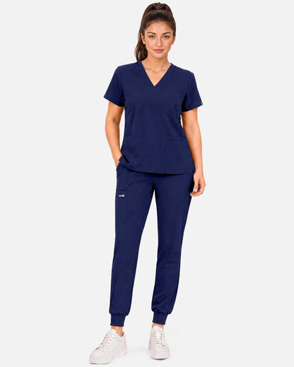 Navy Blue Eipnare Women's 3-Pocket V-Neck Scrub Top - Stretch Medical Scrubs for Women