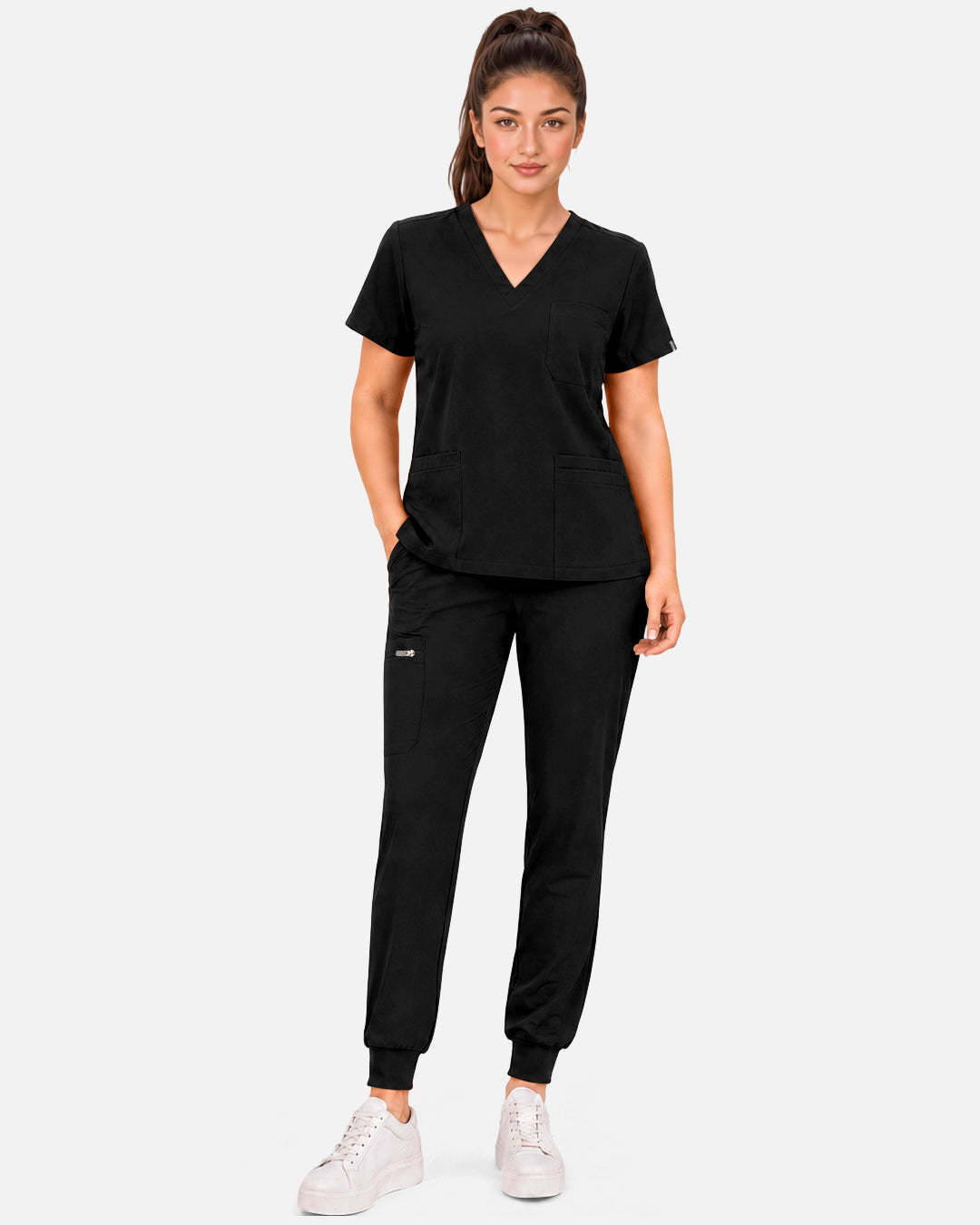 Navy Blue Eipnare Women's 3-Pocket V-Neck Scrub Top - Stretch Medical Scrubs for Women
