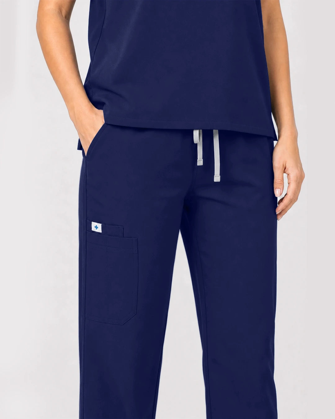 Navy Blue Eipnare Women's Zip Polo Straight-Leg Scrub Set - Stretch Medical Scrubs for Women