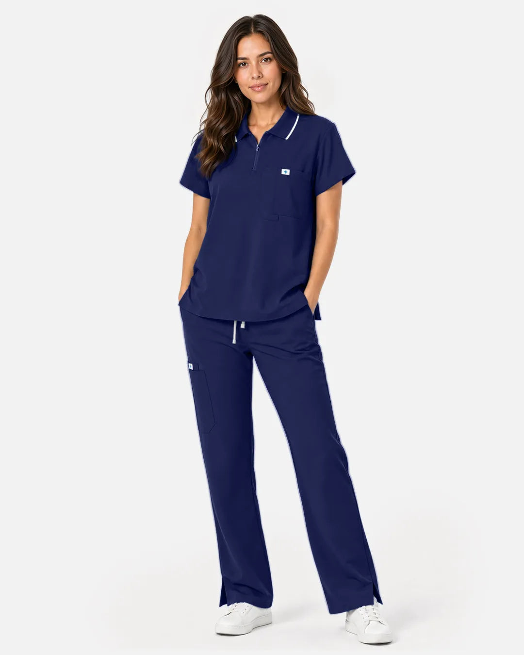 Navy Blue Eipnare Women's Polo-Collar Medical Scrub Top - Stretch Medical Scrubs for Women