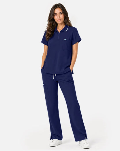 Navy Blue Eipnare Women's Polo-Collar Medical Scrub Top - Stretch Medical Scrubs for Women
