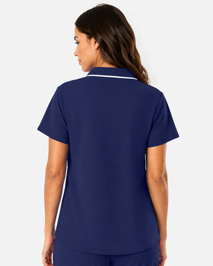 Navy Blue Eipnare Women's Polo-Collar Medical Scrub Top - Stretch Medical Scrubs for Women