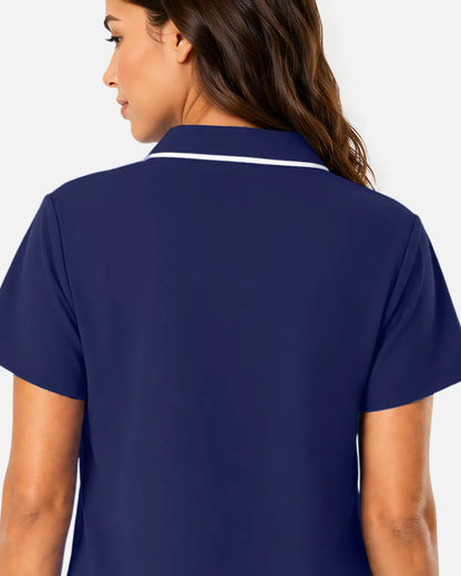 Navy Blue Eipnare Women's Polo-Collar Medical Scrub Top - Stretch Medical Scrubs for Women
