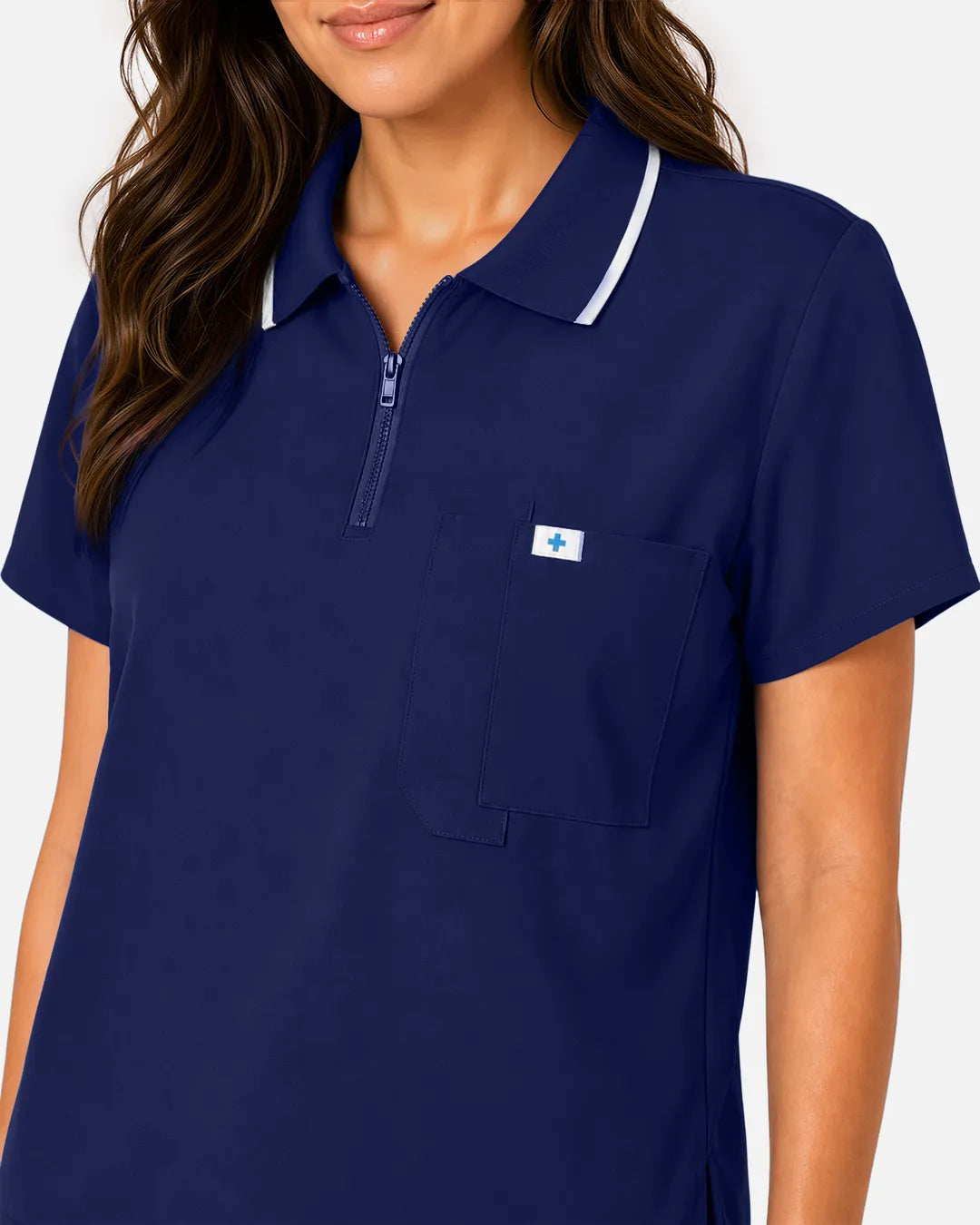 Navy Blue Eipnare Women's Polo-Collar Medical Scrub Top - Stretch Medical Scrubs for Women