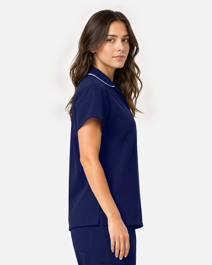 Navy Blue Eipnare Women's Polo-Collar Medical Scrub Top - Stretch Medical Scrubs for Women