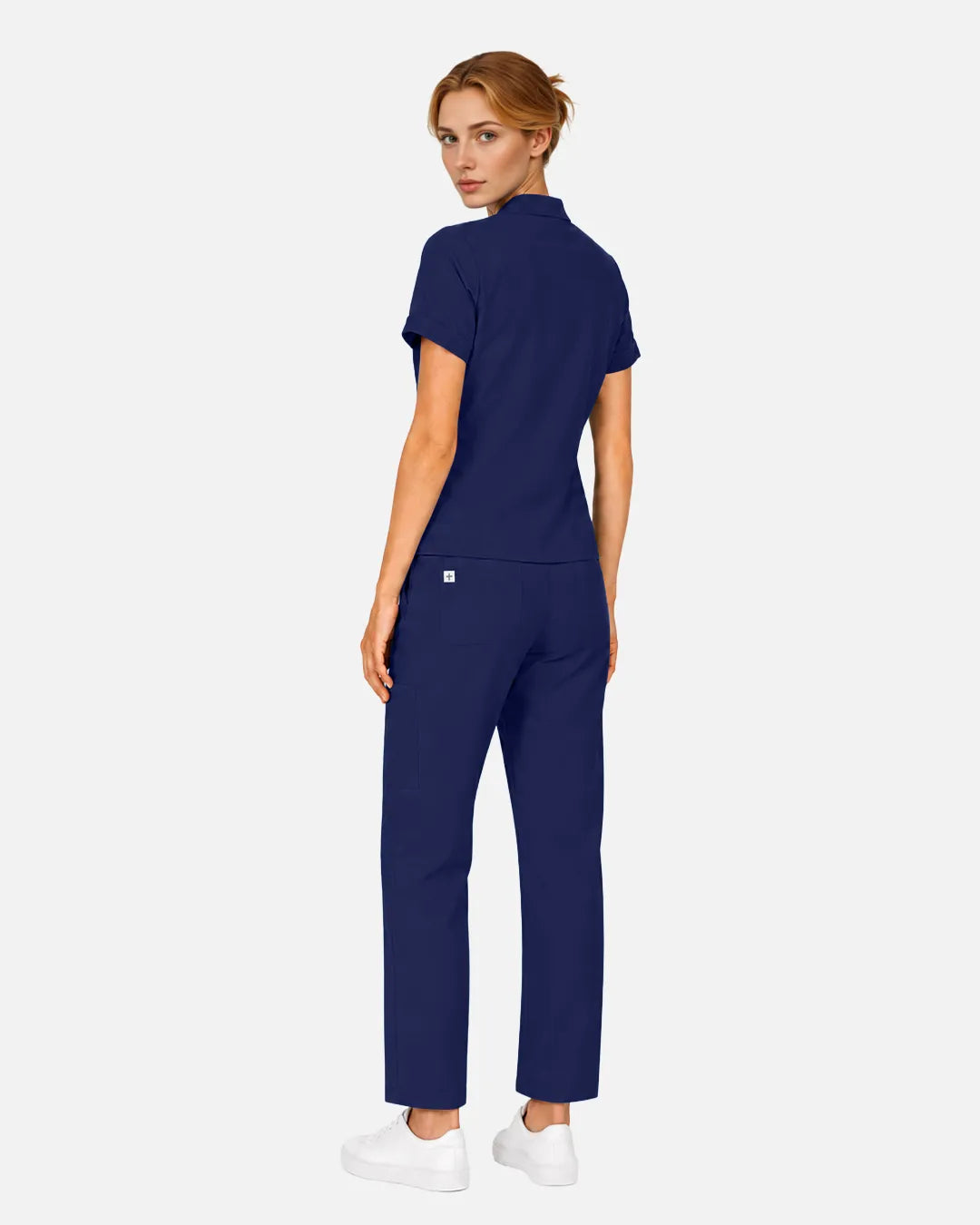 Navy Blue Eipnare Women's Split V-Neck Tapered Scrub Set - Stretch Medical Scrubs for Women