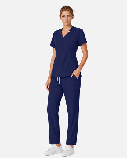 Navy Blue Eipnare Women's Split V-Neck Scrub Top - Stretch Medical Scrubs for Women