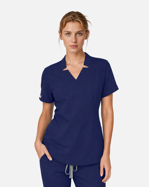 Eipnare Women's Split V-Neck Uniform Top - Navy Blue