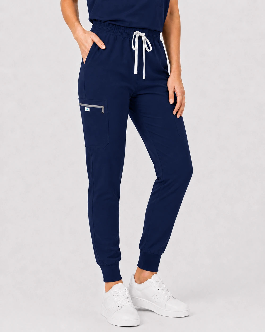 Navy Blue Eipnare Women's 8-Pocket V-Neck Jogger Scrub Set - Stretch Medical Scrubs for Women