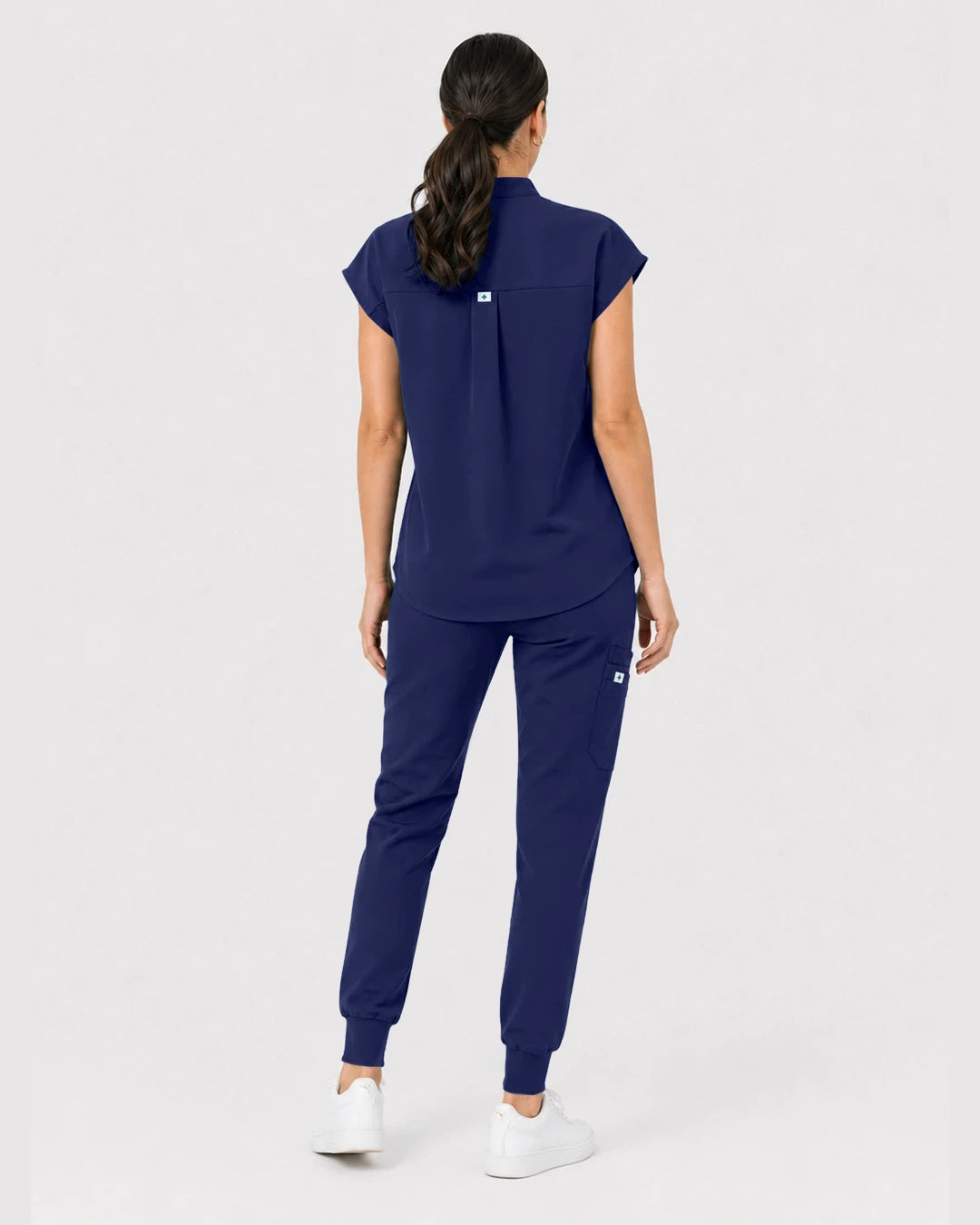 Navy Blue Eipnare Women's Henley Sleeveless Jogger Scrub Set - Stretch Medical Scrubs for Women