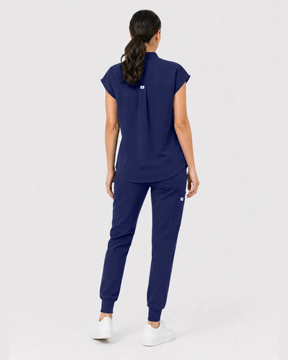 Navy Blue Eipnare Women's Henley Sleeveless Jogger Scrub Set - Stretch Medical Scrubs for Women