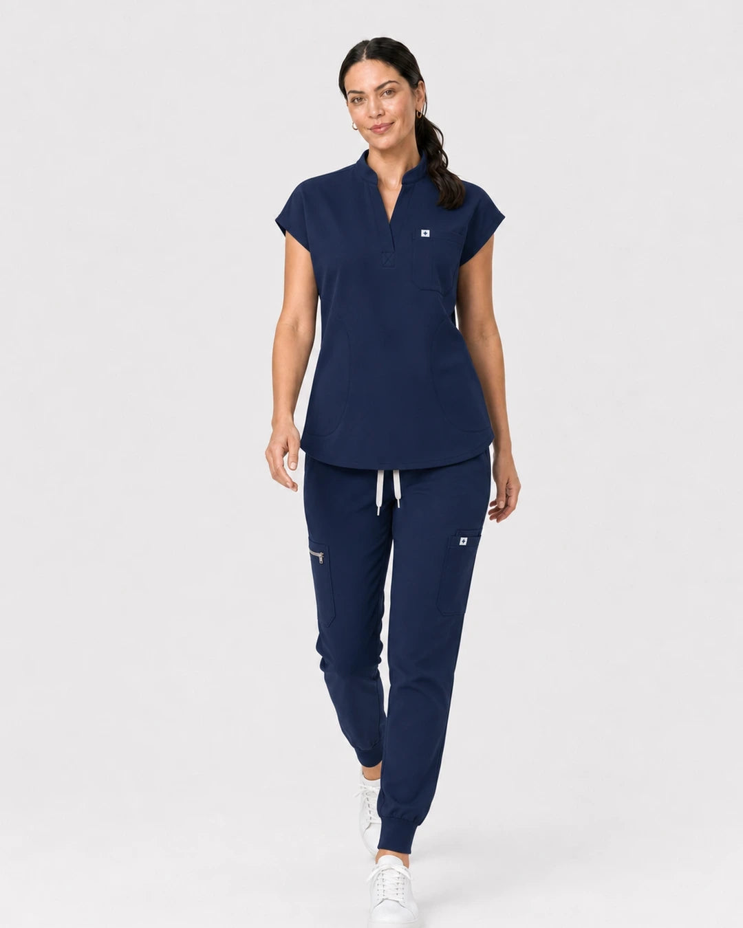 Navy Blue Eipnare Women's 8-Pocket V-Neck Jogger Scrub Set - Stretch Medical Scrubs for Women
